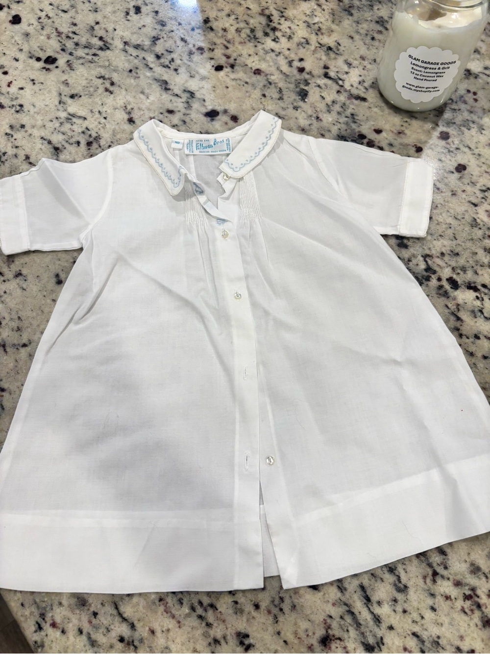 Feltman Bros White Baby Dress with Light Blue Embroidery